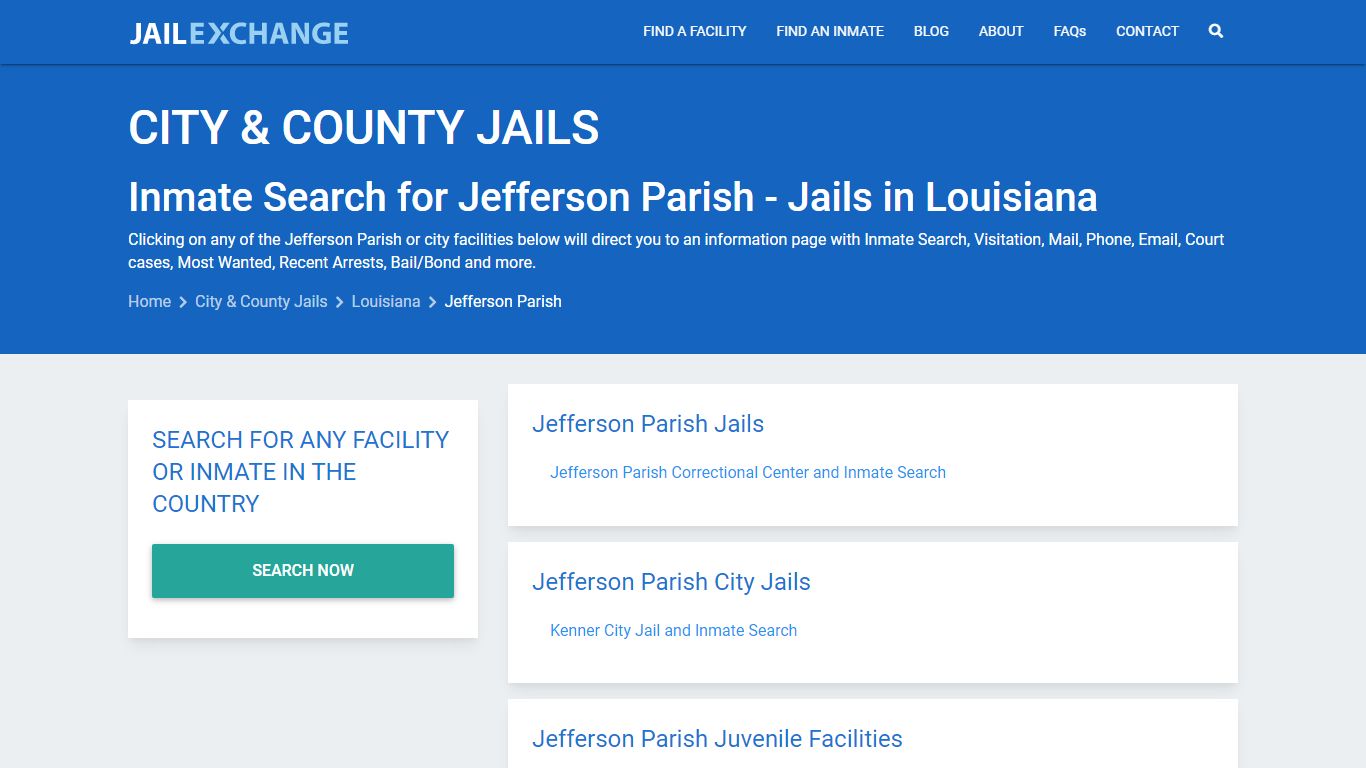 Inmate Search for Jefferson Parish | Jails in Louisiana - Jail Exchange