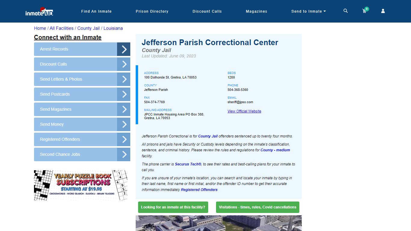 Jefferson Parish Correctional Center - Inmate Locator - Gretna, LA